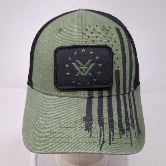 Vortex Strapback Baseball Cap Green One Size Adjustable Patriotic Vented Holes - Picture 2 of 9
